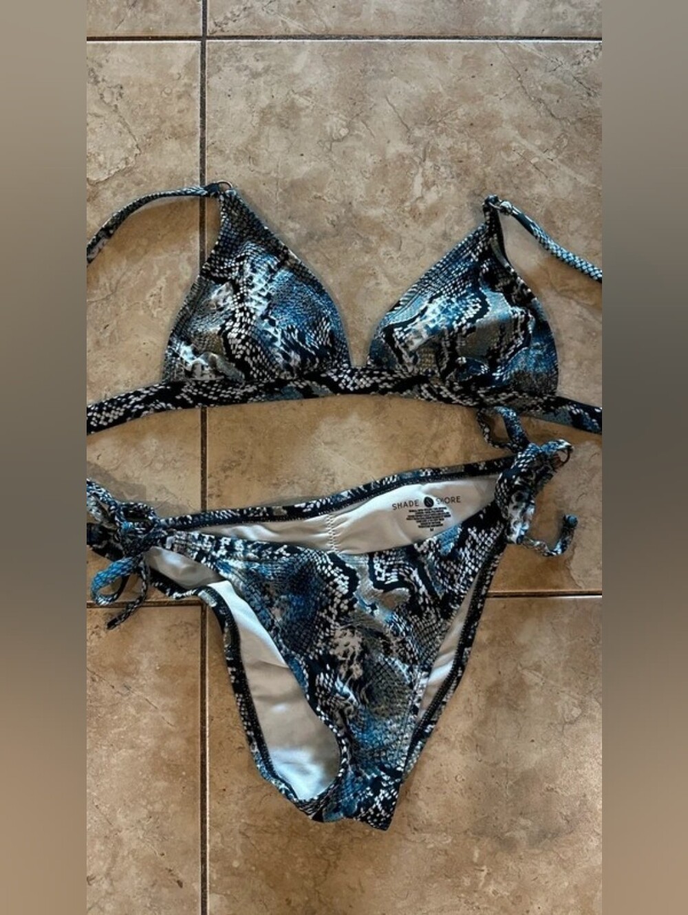 Shade & Shore Blue and Black Snake-Print Tie-Side Bikini